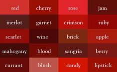 the names of different types of wine in red and brown colors, with white lettering