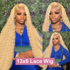 200 Density 40 Inches 613 Blonde Deep Wave 13x6 Transparent Lace Frontal Human Hair Wig Curly Water Blonde Curly Wig, Human Wigs, Blonde Lace Front Wigs, Deep Wave, Water Waves, Curly Wigs, Lace Frontal, Lace Frontal Wig, Frontal Wigs