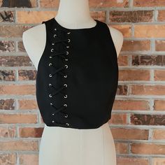 100% Polyester Smooth Sheen Tank Top Round Neck, Zip Up Back With Threaded Clasp At Neck, Still Has Tag Attached (Deadstock) Lined With Softer Fabric (See Pic 5) Edgy Crop Top For Going Out, Black Sleeveless Crop Top For Work, Edgy Spring Crop Top For Going Out, Edgy Crop Top For Going Out In Spring, Fitted Black Crop Top For Workwear, Black Fitted Crop Top For Work, Chic Black Crop Top For Work, Dressy Crop Top, Lilac Crop Top