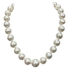 South Sea Pearl graduated diamond platinum necklace, circa 1990s. The South Sea Pearl Graduated Diamond Platinum Necklace is a luxurious and elegant piece of jewelry that exudes sophistication and class. Crafted with fine materials, this necklace showcases the beauty of South Sea pearls and diamonds set in platinum, creating a stunning combination that is sure to turn heads. South Sea pearls are known for their large size, smooth surface, and lustrous appearance, making them highly coveted in th Classic Diamond Necklace For Formal Occasions, Classic Single Strand Diamond White Jewelry, Luxury Single Strand Diamond Necklace For Formal Events, Luxury Single Strand Diamond Necklace For Formal Occasions, Classic Platinum Necklace For Wedding, Classic Diamond Necklaces For Formal Occasions, Classic Formal Diamond Necklaces, Classic Akoya Pearl Diamond Necklace For Anniversary, Classic Diamond White Necklace