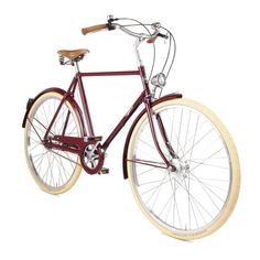 a red bicycle is shown against a white background