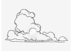 a black and white drawing of clouds in the sky