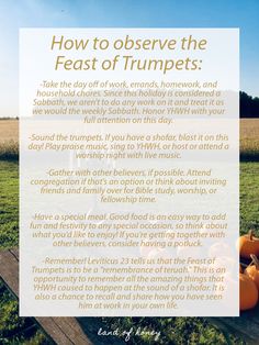 a sign that says how to observe the feast of trumpetss on a picnic table