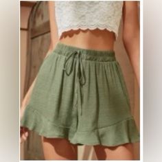 Brand New Has No Tags Never Been Worn Size Small Super Cute But Never Wear I Have To Downsize My Closet Casual Green Shorts With Ruffles, Casual Green Ruffled Shorts, Green Ruffled Shorts For Summer, Cute Sweats, Shein Shorts, Sailor Shorts, White Skort, Wide Leg Shorts, High Waisted Black Jeans