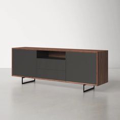 the sideboard is made out of wood and metal