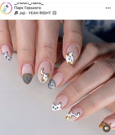 Dog Nail Art, Cat Nail Designs, Almond Acrylic Nails Designs, Cat Nail Art, Cat Nail, Pointy Nails, Squoval Nails, Manicure Nail Designs, Anime Nails