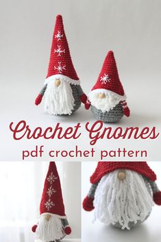 crochet gnomes with red and white hats