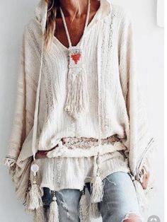 SPU:E5WSH1392F4 Material:Cotton-blend Pattern Type:Solid Sleeve Type:Long Sleeve Style:Casual Neckline:Hoodie Decoration:Tassel Process:Cutout Theme:Spring/Fall Waistlines:Natural Elasticity:Stretchy Color:White,Gray,Red,Rose... Bohemian Schick, Bo Ho, Boho Chique, Casual Blouses, Comfort Clothes, Boho Mode, Cutout Blouse, Estilo Hippy