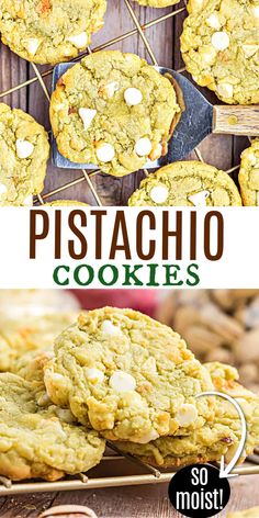 two pictures side by side with the same image and text overlay that says pistachio cookies