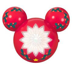 a mickey mouse head with red and white decorations