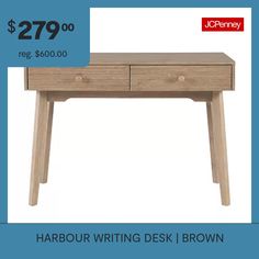 a wooden desk with two drawers on it for $ 29 99 reg $ 600 00