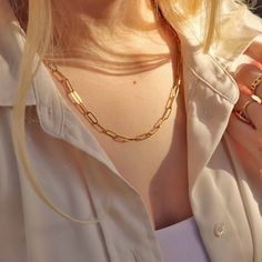 Paperclip Chain Necklace - Golden Hour Boutique Charm Bar, Small Pendants, Chain Scarf, Paperclip Chain Necklace, Paperclip Necklace, Casual Necklaces, Modern Necklace, 18k Gold Chain, Engraved Pendant