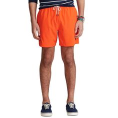 Finished with our signature embroidered Pony, these mesh-lined swim trunks by Polo Ralph Lauren delive polished Polo style—in or out of the water..Model is 6'1''/185 cm and wears a size medium.Classic Fit. All sizes have a 5¾' inseam. Size medium has a 30' waist that expands to 41' and a 10' rise..Elastic drawstring waistband.Side on-seam pockets; back right buttoned pocket.Woven 'Polo Ralph Lauren Swimwear' label at the back pocket.Signature embroidered Pony at the left hem..Mesh brief for addi Water Modeling, Clothing Pants, Polo Style, Polo Ralph Lauren Mens, Personal Shopping, Swim Trunks, Short Pants, Swim Trunk, Men's Clothing