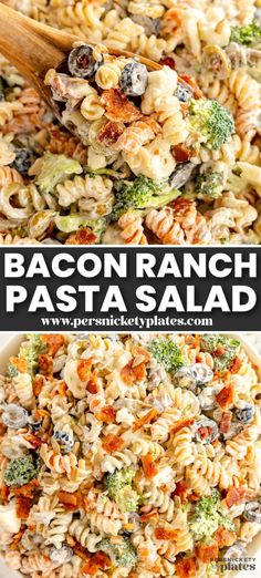 bacon ranch pasta salad with broccoli and olives