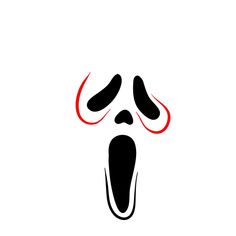 a black and white face with red eyes on a white background is shown in the shape of a screaming man's head