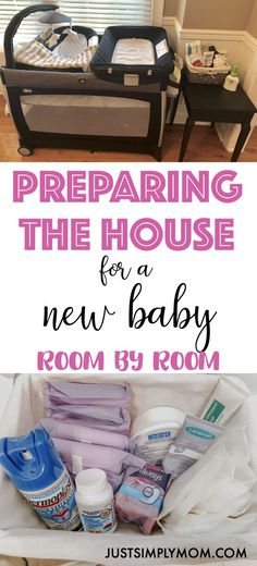 a baby crib with the words preparing the house for a new baby room by room