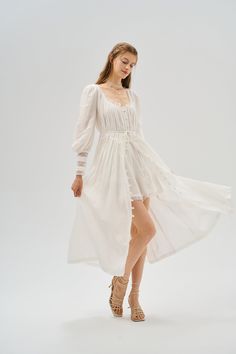 Have you found the perfect white dress for your upcoming party? This elegant dress is sure to be a favorite for sunny days. The square neckline, elegant pleats and delicate lace details create a sense of feminine and elegant feel - why not undo a few buttons at the hem and you'll be sure to capture the admiration of the crowd. Do not forget the most important detail - twirl gracefully in the centre of the stage and you will look like a beautiful butterfly. 【Fabric】 100% linen, 180g/gram. Light-M White Boho Short Dress, Boho Short Dress, Dress Ethereal, Linen Gown, Linen Shorts Women, Fairycore Dress, White Linen Dress, Whimsical Dress, Ethereal Dress