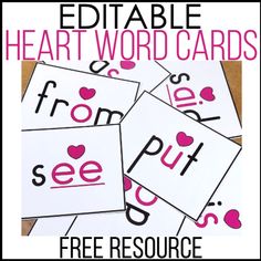 printable heart word cards for valentine's day with the text, free resources