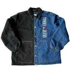 Tommy Hilfiger Jeans Two-Tone Denim Jacket Size: Xxl Measurements Length: 31.5" (Shoulder To Waist) | Width: 27.5" (Pit To Pit) | Sleeve: 25" (Arm Length) Material: 100% Recycled Cotton (Denim) Condition: Nwt, Unworn/Unused - No Stains, No Tears, No Rips. Trendy Black Patchwork Denim Jacket, Tommy Hilfiger Cotton Fall Outerwear, Tommy Hilfiger Cotton Outerwear For Fall, Tommy Hilfiger Cotton Long Sleeve Outerwear, Tommy Hilfiger Cotton Casual Outerwear, Casual Cotton Tommy Hilfiger Outerwear, Tommy Hilfiger Cotton Outerwear, Reworked Denim Jacket For Fall Streetwear, Black Denim Patchwork Outerwear