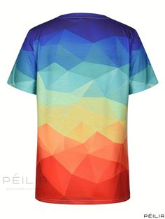 Peilia - Womens Plus Size Casual T-Shirt: Short Sleeve Round Neck Medium Stretch Tee with Random Print Multicolor Stretch Casual T-shirt, Fitted Multicolor Print T-shirt With Short Sleeves, Cheap Multicolor Print Cotton T-shirt, Multicolor All Over Print Short Sleeve T-shirt, Multicolor Printed Stretch T-shirt, Plus Size Casual, Cotton Style, Casual T Shirts, Round Neck