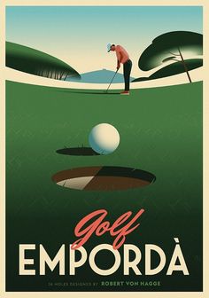 an advertisement for golf empora featuring a man hitting a ball in the water