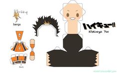 the paper doll is made to look like an anime character with black hair and orange eyes