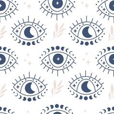 an all seeing eye pattern with stars and crescents on it, in blue and white