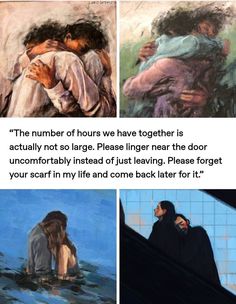 three different pictures with the same person hugging each other, and one has an image of two