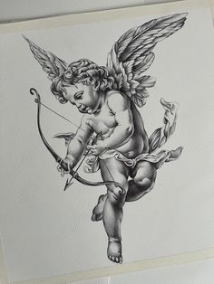 a drawing of an angel with a bow and arrow