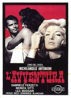 a movie poster for the film la aventura starring actors from left to right