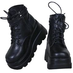 PRICES MAY VARY. APPROX MEASUREMENTS: The wedge goth ankle boots heel height:8cm,3.14"; Shaft Length : 16cm,6.29"; Top Opening Circumference:28cm,11.02" . COLOR:Black,pink,white, brown and so on. closed toe, women gothic boots with a soft insole and additional design to ensure maximum comfortable. CLOSURE TYPE:platform gothic booties for women,artificial pu inside design,breathable, soft and comfy, suitable for all seasons. SUITABLE FOR ALL OF THE OCCASION – women lace up ankle boots are designe Velvet Boots Outfit, Platform Black Boots, Emo Shoes, Emo Boots, Shoes For Women Boots, Black Velvet Boots, Goth Platforms, Oc Things, Platform Boots Black