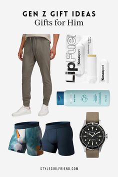 men's gifts for him with text overlay that reads gen z gift ideas gifts for him