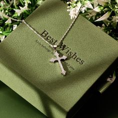 **Scintillating Moissanite Cross Necklace** This beautiful cross necklace is encrusted with sparkling moissanite, symbolising light and hope. A classic religious symbol, the cross not only represents faith and spiritual strength, but also signifies protection and blessings. Each moissanite has been carefully selected to possess a brilliance comparable to that of diamonds, adding unique glamour and elegance to this necklace. **Design highlights - **Luxurious setting The entire necklace is meticul Elegant Silver Cross Necklace With Cubic Zirconia, Sterling Silver Crucifix Necklace In Diamond White, Wedding Silver Cross Necklace With Cubic Zirconia, Diamond White Crucifix Necklace As Gift, Sterling Silver Cross Pendant Necklace For Wedding, Gift Diamond White Sterling Silver Cross Necklace, Diamond White Sterling Silver Cross Necklace For Gift, Elegant Cubic Zirconia Cross Necklace With Clavicle Chain, Diamond White Sterling Silver Cross Necklace As Gift