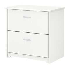 a white nightstand with two drawers on it