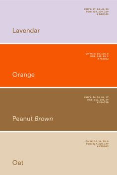 an orange, brown, and white color scheme with the words lavender on each side