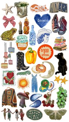 an image of many different items that are in the shape of a collage on white paper