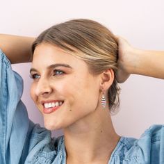 Dive into style with the Carmen Mini Gold Hoop Single Horizontal Stripes Beaded Drop Earrings in Navy, inspired by the chic spirit of St. Tropez. Crafted from 80% Glass and 20% Brass Metal, these earrings feature single horizontal stripes in ivory, navy, and poppy. Carmen is the perfect accessory for those who want to infuse their look with nautical sophistication. --DETAILS-- 1.65" L, .55" W Handmade by skilled artisans in India Hypoallergenic nickel + lead-free brass hardware These accessories Trendy Beaded Earrings With Ear Wire, Trendy Hypoallergenic Beaded Earrings, Adjustable Hypoallergenic Beaded Earrings, Adjustable Beaded Earrings For Everyday Wear, Mini Gold, Gold Statement Earrings, Beaded Drop Earrings, Pearl Hoop Earrings, Crystal Stud Earrings