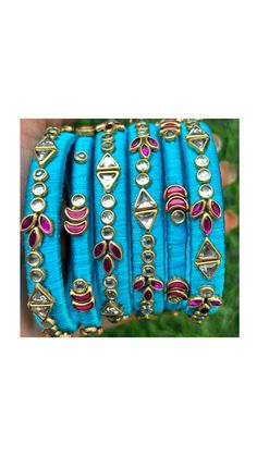 Thread bangles Thread Bangles, Blouse Hand Designs, Thread Art, Bridal Bangles, Bangle Designs, Silk Thread, Hand Designs