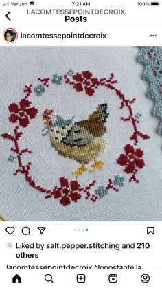 the cross stitch pattern has been made to look like it is in an embroidered frame