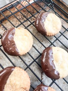 chocolate covered cookies cooling on a wire rack