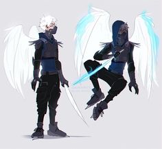 two different angles of the same person with wings