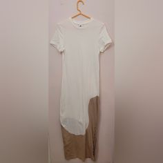 Never Worn. Women Size S. Spring Stretch White Maxi Dress, Spring White Stretch Maxi Dress, White Stretch Maxi Dress For Spring, Casual White Chiffon Maxi Dress, White Stretch Casual Maxi Dress, Sporty Fitted Dress For Day Out, Casual White Short Sleeve Midi Dress, Casual White Longline Dress, White Midi Dress With Side Slits For Summer