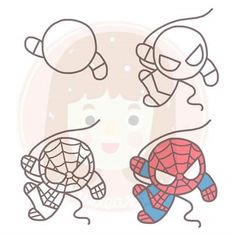 Spidey Drawings Easy, Doodle Art For Beginners, Spiderman Drawing, 얼굴 드로잉, Easy Cartoon Drawings, Kitty Drawing, Hello Kitty Drawing