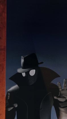 the animated character is wearing a black hat