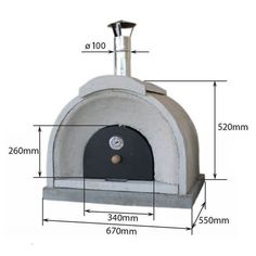 an image of a pizza oven with the measurements for it's size and width