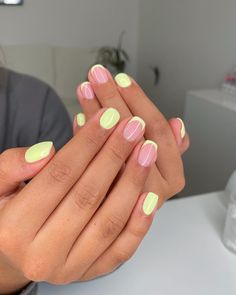 Nail Inspo Two Different Colors, Colored Nail French Tip, Short Spring Nails Simple, Cute Outside Outfits Summer, Colorful Tipped Nails, Cute Short Short Nails, Summer Gel Mani, Easy At Home Nail Designs Simple, Cute Nail Gel Ideas