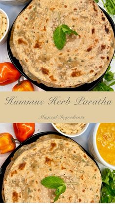 hummus herb paratha is an appetizer made with fresh herbs and spices