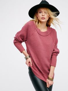 Time To Go Pullover | This easy inside out pullover is in a stretchy fit and has a wide neck. Contrast ribbed trim on the cuffs and waist. Unfinished trim. Pullovers For Women, Winter Attire, Off The Shoulder Sweater, On Or Off, Comfortable Sweater, Fashion Styling, Time To Go, Bohemian Rhapsody