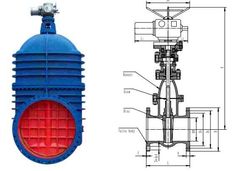 an image of a blue and red valve with drawings on the side, next to it