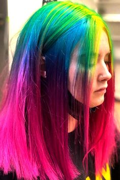 Pink Rainbow Hair, Dark Rainbow Hair, Pink Hair Ideas, Rainbow Ideas, Oc Aesthetic, Dark Rainbow, Split Dyed Hair, Pretty Rainbow, Rainbow Hair Color